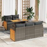 vidaXL Salon de jardin avec coussins 6 Pièces gris résine tressée acacia