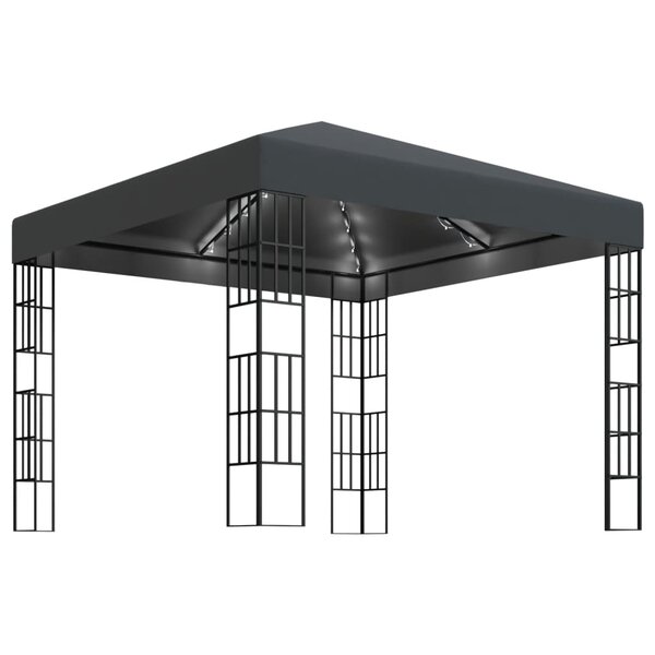 vidaXL Tonnelle avec guirlande lumineuse à LED 3x3 m Anthracite