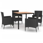 vidaXL Ensemble à manger de jardin coussins 5Pièces Noir Résine tressée