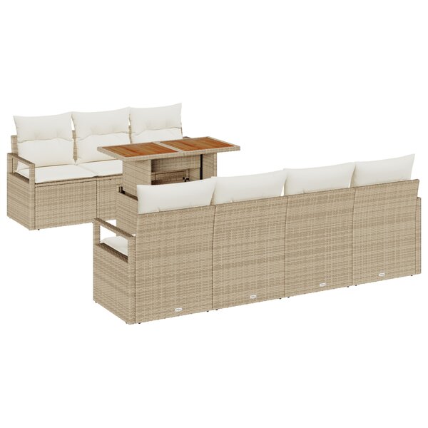 Ensemble de Canapé de Jardin de 8 Pièces avec Coussins Beige Rotin Poly Acacia