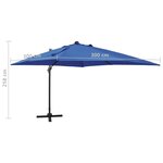 vidaXL Parasol déporté avec mât et lumières LED Bleu azur 300 cm