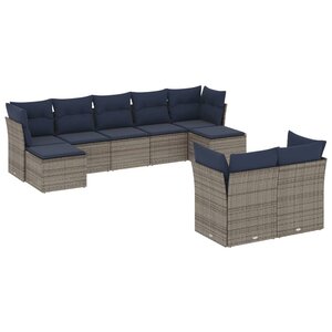 vidaXL Salon de jardin 9 Pièces avec coussins gris résine tressée