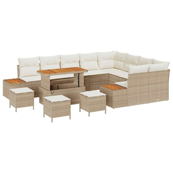 vidaXL Ensemble de canapé de jardin 13 Pièces Beige Poly rotin
