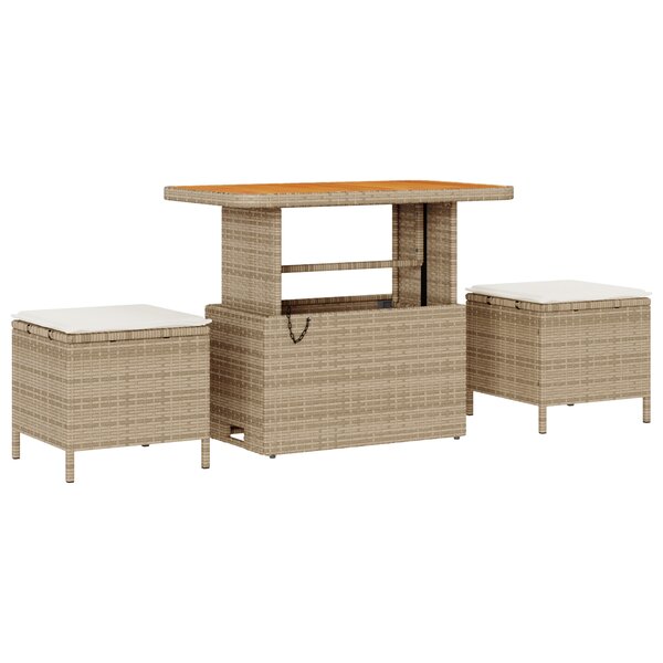 vidaXL Ensemble de Salle à Manger de Jardin 3 Pièces avec Coussins Beige Rattan Synthétique Acacia