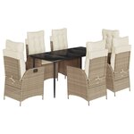 vidaXL Ensemble à manger de jardin et coussins 7 Pièces beige poly rotin