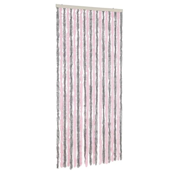 vidaXL Rideau anti-mouches gris argenté et rose 90x200 cm chenille