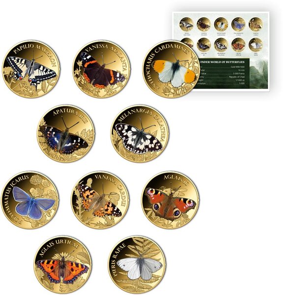 Monnaie BUTTERFLIES Wonder World Set 10 Or 3000 Francs Chad