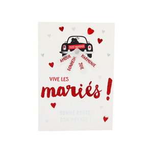Carte de voeux paillettes - mariage - just married  bonne route  bon voyage !