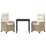 vidaXL Ensemble de salle à manger de jardin 3 pièces avec coussins - Rattan poly beige