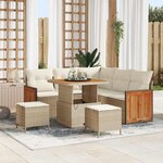 Ensemble de canapé de jardin 8 pièces avec coussins beige en rotin poly