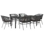 vidaXL Ensemble à manger de jardin coussins 7Pièces noir poly rotin verre