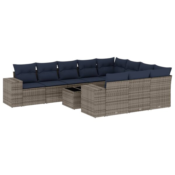 vidaXL Salon de jardin 11 Pièces avec coussins gris résine tressée