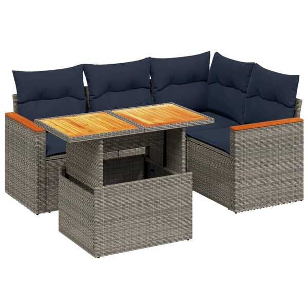 vidaXL Salon de jardin 5 Pièces avec coussins gris résine tressée