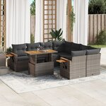 vidaXL Salon de jardin 9 Pièces avec coussins gris résine tressée