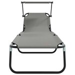 vidaXL 2 Pièces Chaises longues pliantes avec auvent Gris Tissu Oxford 600D