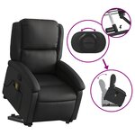 vidaXL Fauteuil inclinable de massage noir cuir véritable