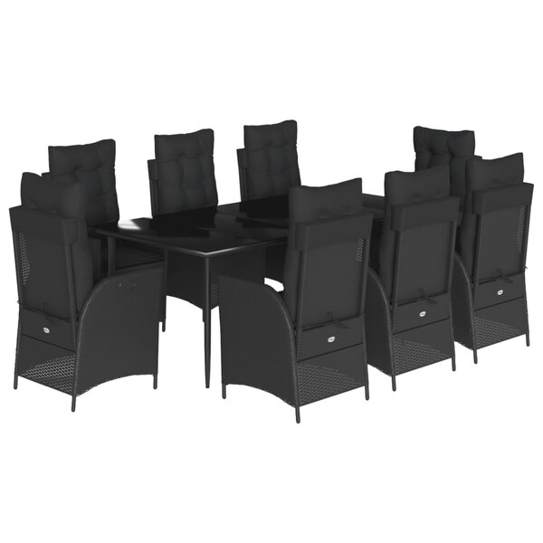 vidaXL Ensemble à manger de jardin 9Pièces coussins noir résine tressée