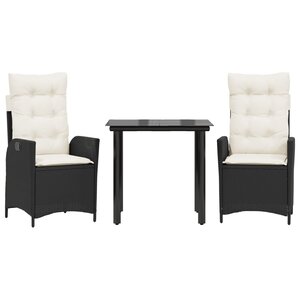 vidaXL Ensemble à manger de jardin avec coussins 3 Pièces Noir