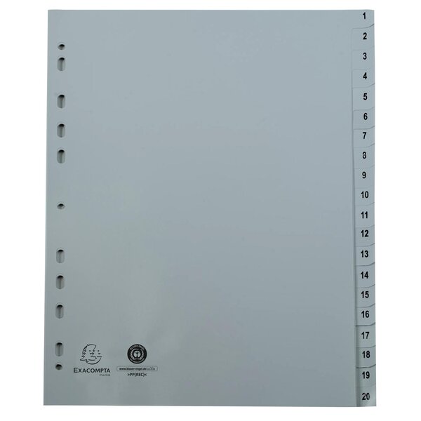 Intercalaires Imprimés Numériques Pp Gris Recyclé 20 Positions - A4 - Gris - Exacompta