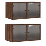 vidaXL Armoires murales portes vitrées 2 Pièces chêne marron 68 5x37x35cm