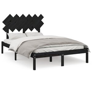 vidaXL Cadre de lit sans matelas noir 135x190 cm bois massif