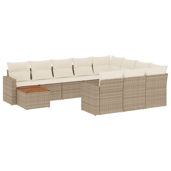 vidaXL Salon de jardin 11 Pièces avec coussins beige résine tressée