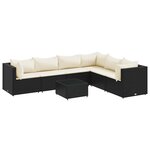 vidaXL Salon de jardin 7 Pièces avec coussins Noir Résine tressée