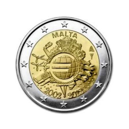 Pièce de monnaie 2 euro commémorative Malte 2012 – 10 ans de l’euro fiduciaire