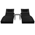 vidaXL Chaise longue 2 Pièces et table Résine tressée et textilène Noir