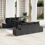 vidaXL Ensemble de Canapé de Jardin 7 Pièces avec Coussins en Poly Rattan Noir
