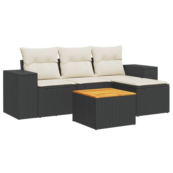 vidaXL Salon de jardin 5 Pièces avec coussins noir résine tressée