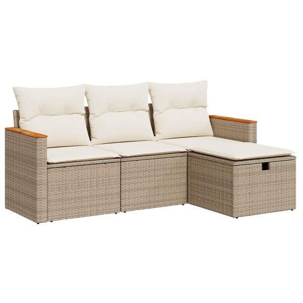 vidaXL Salon de jardin avec coussins 4 Pièces beige résine tressée
