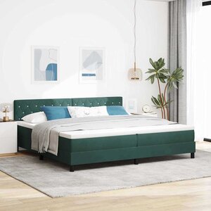 vidaXL Lit à ressorts avec matelas Vert foncé 200 x 200 cm Velours