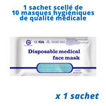 Lot de 10 masques chirurgicaux de qualité médicale - Bleu - Type I - Norme CE