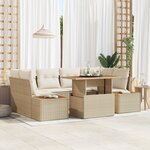 vidaXL Ensemble de salle à manger de jardin 7 pièces avec coussins en poly rotin beige et acacia