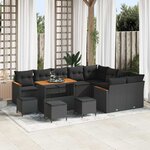 vidaXL Ensemble de Canapés de Jardin 13 Pièces avec Coussins Noir Rotin Poly Acacia