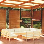 vidaXL Salon de jardin 11 Pièces avec coussins crème Bois de pin massif