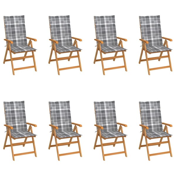 vidaXL Chaises inclinables de jardin et coussins lot de 8 Teck solide