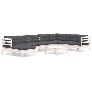 vidaXL Salon de jardin 9 Pièces avec coussins blanc bois de pin massif