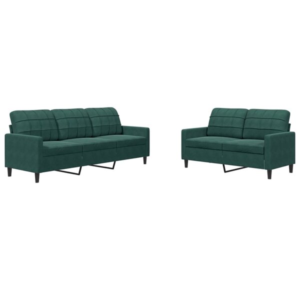 vidaXL Ensemble de canapés 2 Pièces avec coussins Vert foncé Velours