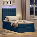 vidaXL Lit de rangement LED avec matelas Bleu 100 x 200 cm Tissu