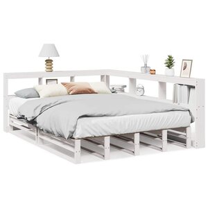 vidaXL Lit bibliothèque sans matelas blanc 150x200 cm bois pin massif