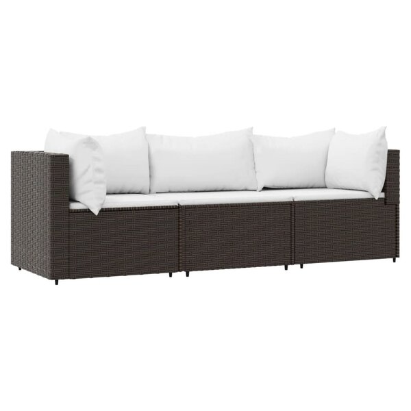 vidaXL Salon de jardin 3 Pièces avec coussins marron résine tressée
