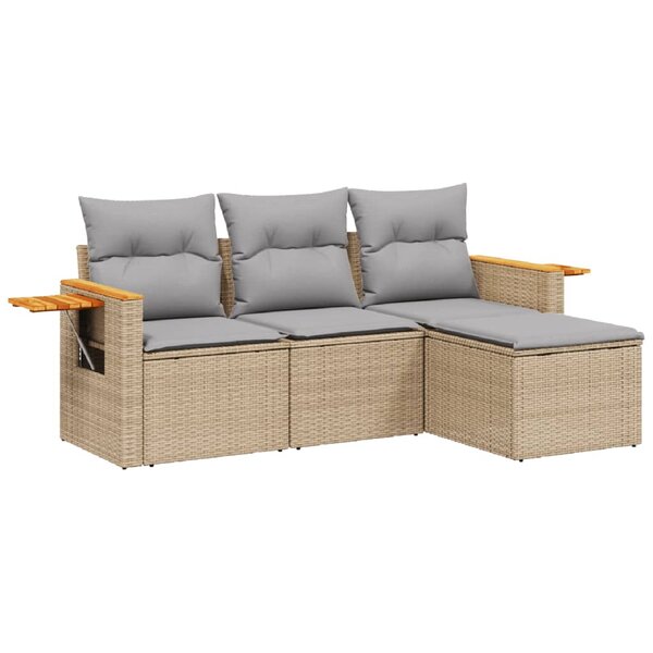 vidaXL Salon de jardin avec coussins 4 Pièces beige résine tressée