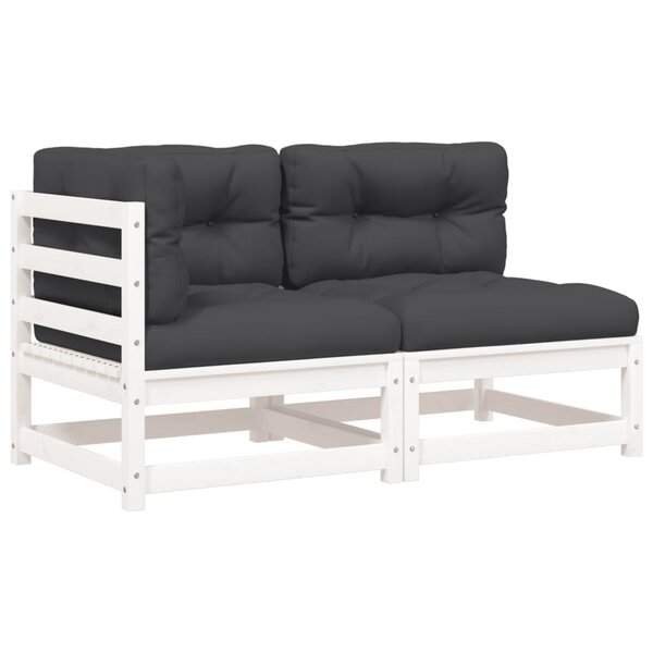 vidaXL Canapé de jardin et coussins 2 places blanc bois de pin massif