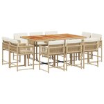 vidaXL Ensemble à manger de jardin et coussins 11 Pièces beige poly rotin
