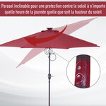Parasol lumineux octogonal inclinable Ø 2 75 x 2 33 m parasol LED solaire métal polyester haute densité 180 g/m² bordeaux