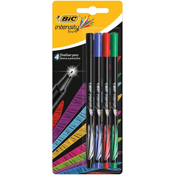 Blister de 4 Stylo Feutre Fineliner Intensity Pte Baguée métal Fine 0,4mm Assortis BIC