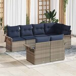 vidaXL Ensemble de canapé de jardin avec coussin 7 Pièces Gris Poly rotin