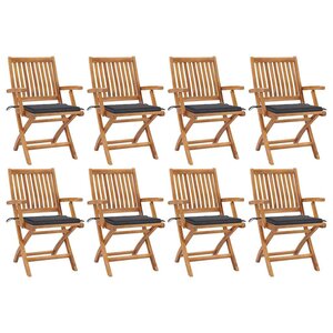 vidaXL Chaises pliables de jardin avec coussins lot de 8 Teck solide